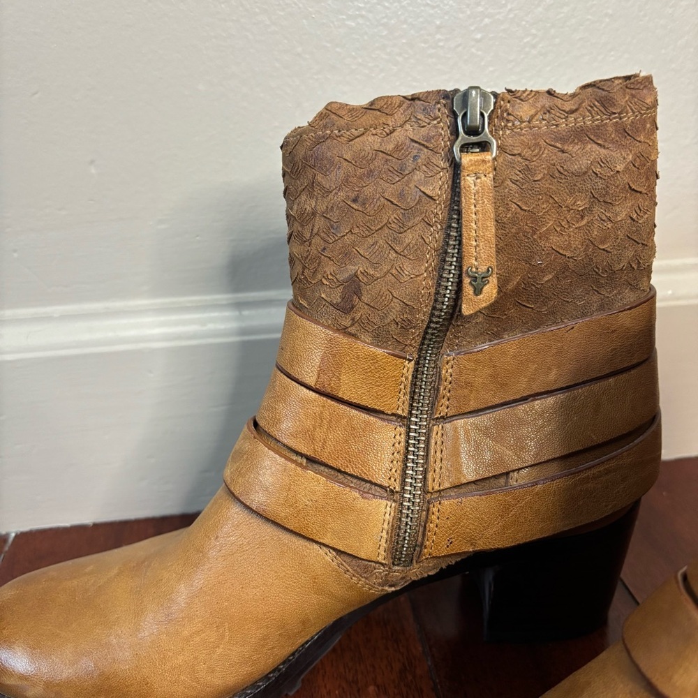 H.S. Trask 7M Leather Mallory Boot Block Heel Ankle Booties Brown - Picture 10 of 10